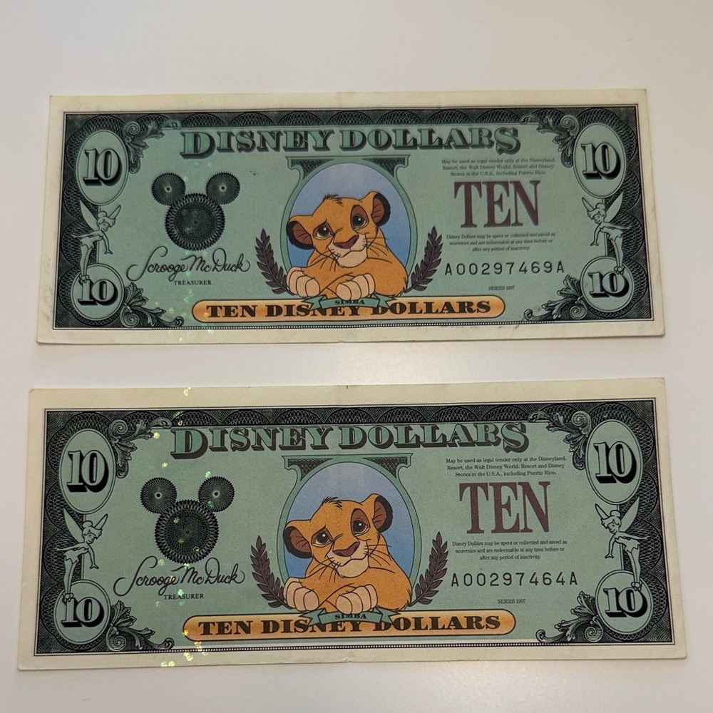 Rare 1987 A Series Disney $10 Dollar featuring Simba.